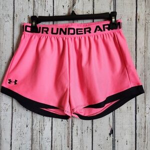 Under Armour Girls Athletic Shorts Pink Black YLG 14/16 Gymcore